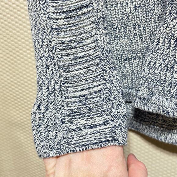 Wrap London Navy White Marled Cotton Sweater Crossover Front Size US Small - Picture 3 of 9